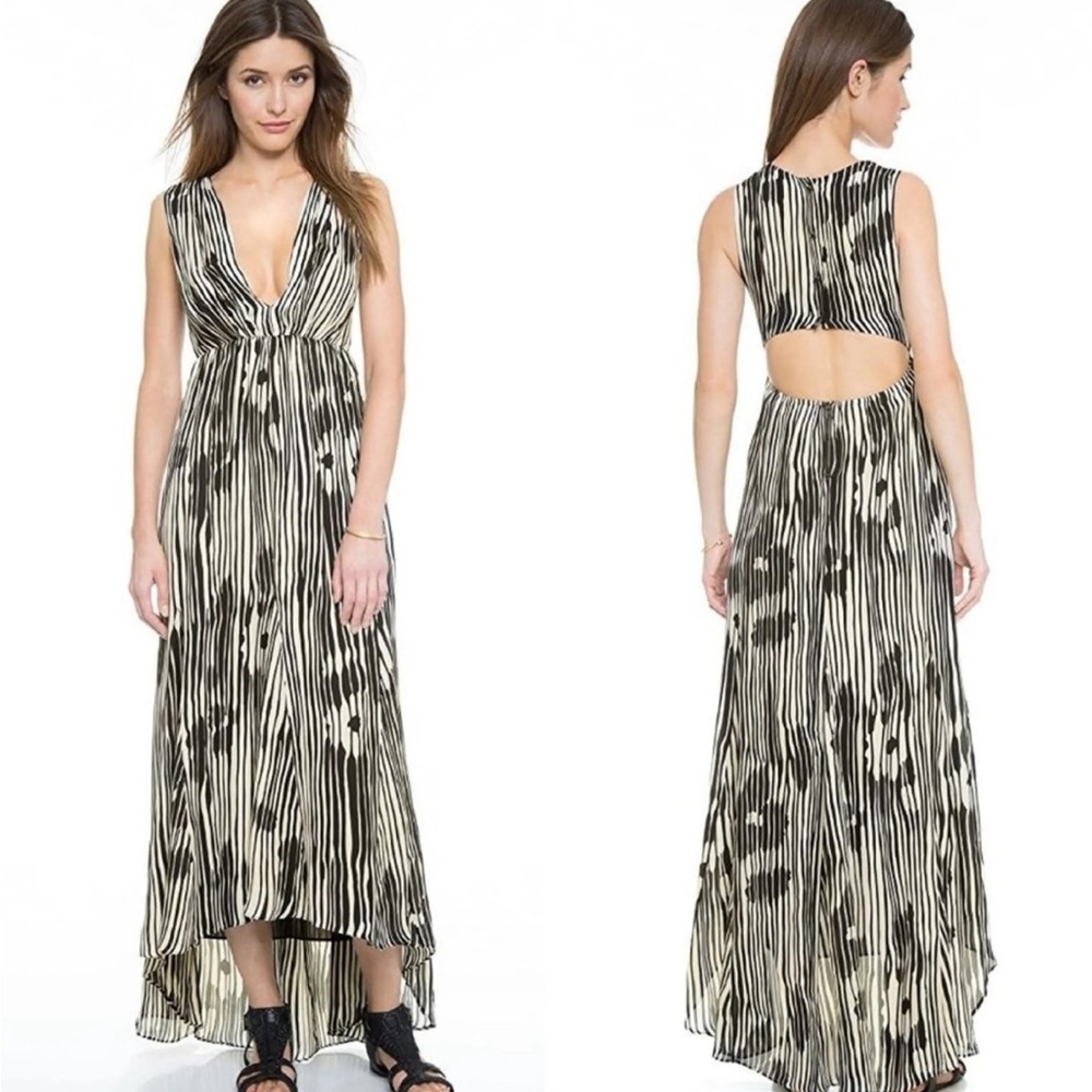 Alice + Olivia Silk Lexa Black White Abstract Maxi Dress Size 2